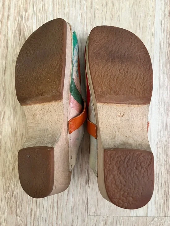 Colorful Camper Wooden Clogs with Orange Strap - Picture 6 of 6